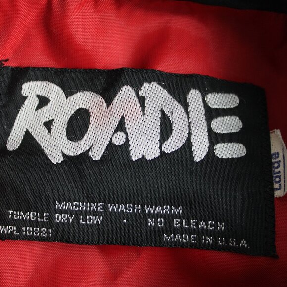 Vintage 80’s Roadie Rolling Stones Retro Black Red Sateen Bomber Jacket Size LG - Picture 8 of 9